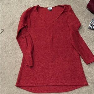 Old Navy Red V-Neck Knit Tunic Sweater